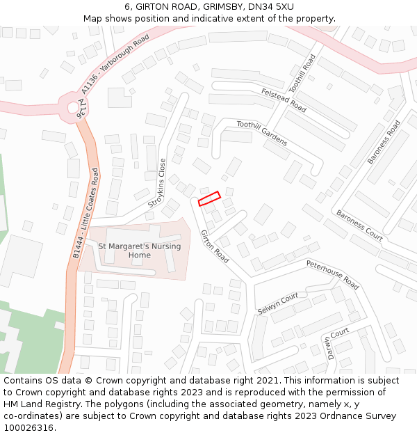 6, GIRTON ROAD, GRIMSBY, DN34 5XU: Location map and indicative extent of plot