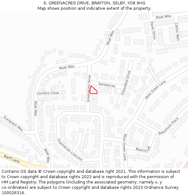 6, GREENACRES DRIVE, BRAYTON, SELBY, YO8 9HG: Location map and indicative extent of plot
