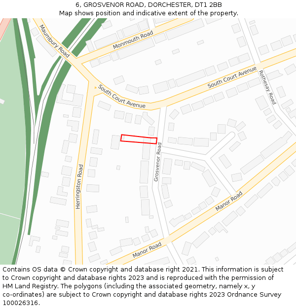 6, GROSVENOR ROAD, DORCHESTER, DT1 2BB: Location map and indicative extent of plot