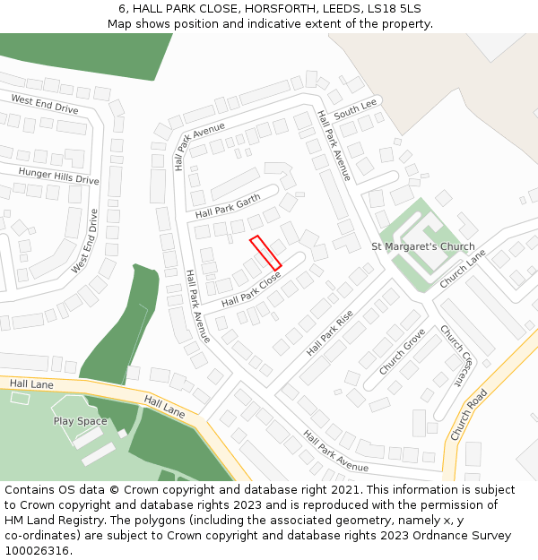 6, HALL PARK CLOSE, HORSFORTH, LEEDS, LS18 5LS: Location map and indicative extent of plot