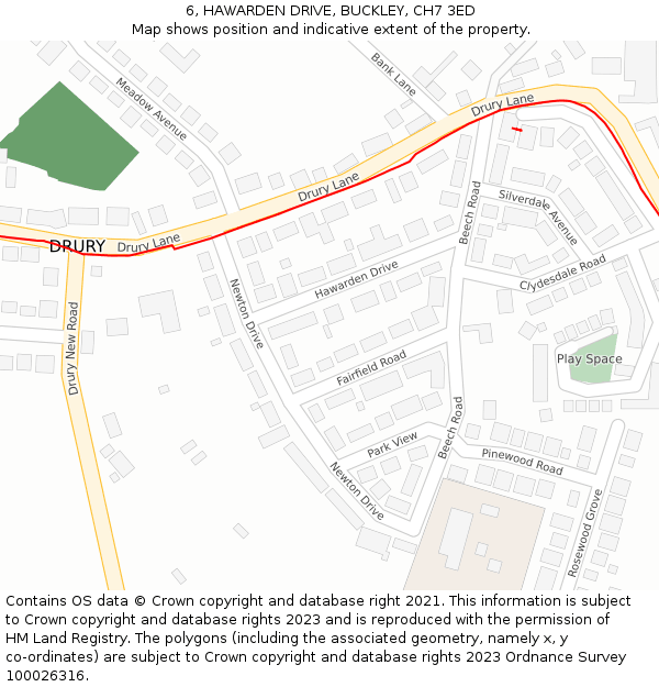 6, HAWARDEN DRIVE, BUCKLEY, CH7 3ED: Location map and indicative extent of plot