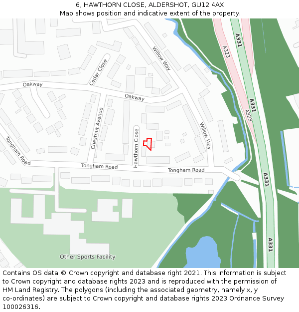 6, HAWTHORN CLOSE, ALDERSHOT, GU12 4AX: Location map and indicative extent of plot