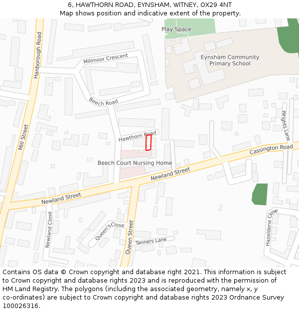 6, HAWTHORN ROAD, EYNSHAM, WITNEY, OX29 4NT: Location map and indicative extent of plot