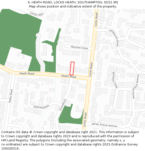 6, HEATH ROAD, LOCKS HEATH, SOUTHAMPTON, SO31 6PJ: Location map and indicative extent of plot