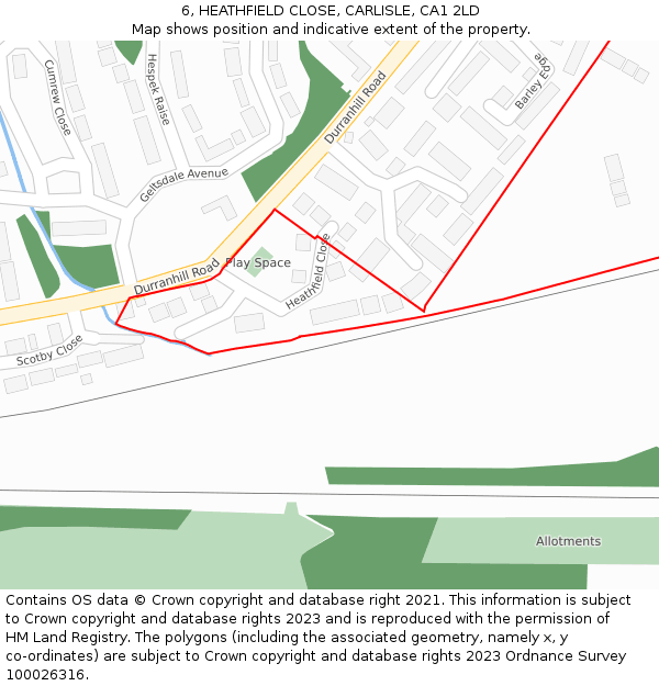 6, HEATHFIELD CLOSE, CARLISLE, CA1 2LD: Location map and indicative extent of plot