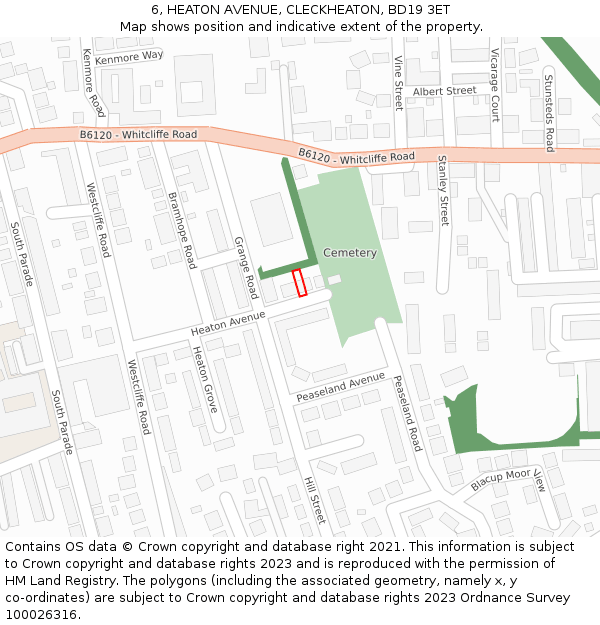 6, HEATON AVENUE, CLECKHEATON, BD19 3ET: Location map and indicative extent of plot