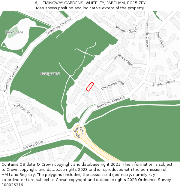 6, HEMINGWAY GARDENS, WHITELEY, FAREHAM, PO15 7EY: Location map and indicative extent of plot