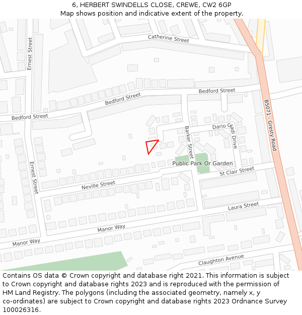 6, HERBERT SWINDELLS CLOSE, CREWE, CW2 6GP: Location map and indicative extent of plot