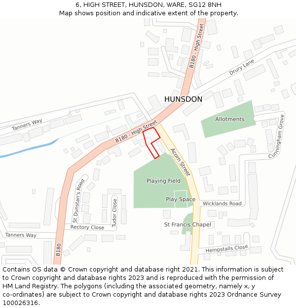 6, HIGH STREET, HUNSDON, WARE, SG12 8NH: Location map and indicative extent of plot