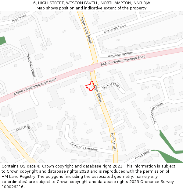 6, HIGH STREET, WESTON FAVELL, NORTHAMPTON, NN3 3JW: Location map and indicative extent of plot