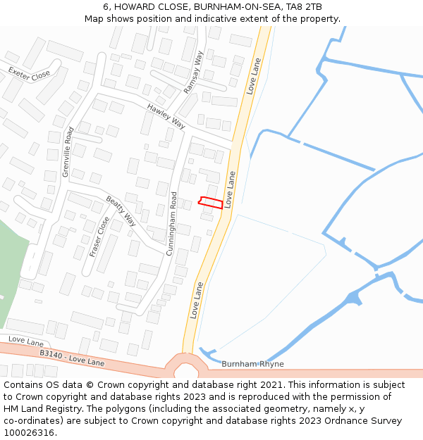 6, HOWARD CLOSE, BURNHAM-ON-SEA, TA8 2TB: Location map and indicative extent of plot