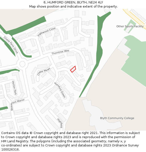 6, HUMFORD GREEN, BLYTH, NE24 4LY: Location map and indicative extent of plot