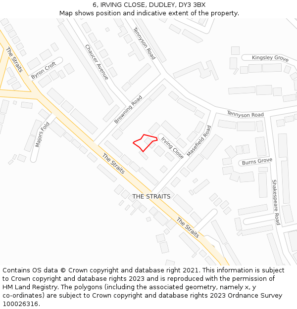 6, IRVING CLOSE, DUDLEY, DY3 3BX: Location map and indicative extent of plot