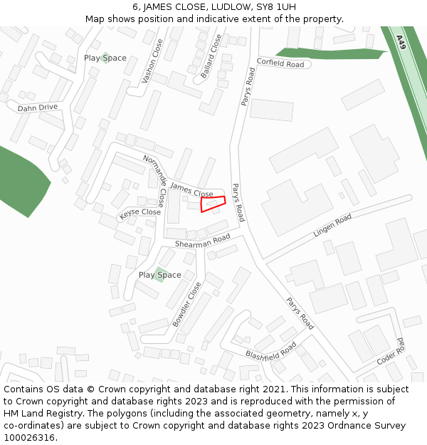 6, JAMES CLOSE, LUDLOW, SY8 1UH: Location map and indicative extent of plot