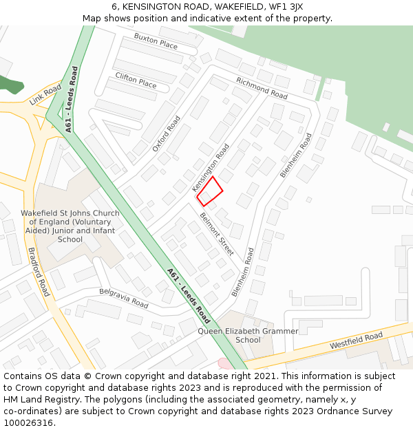 6, KENSINGTON ROAD, WAKEFIELD, WF1 3JX: Location map and indicative extent of plot