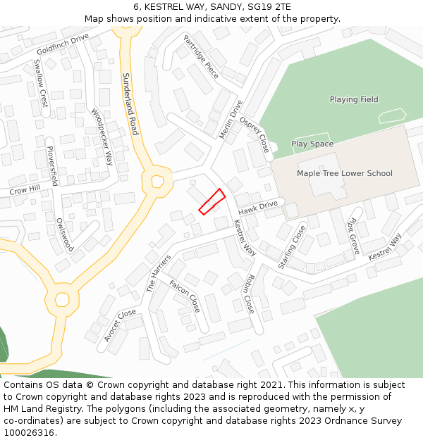 6, KESTREL WAY, SANDY, SG19 2TE: Location map and indicative extent of plot