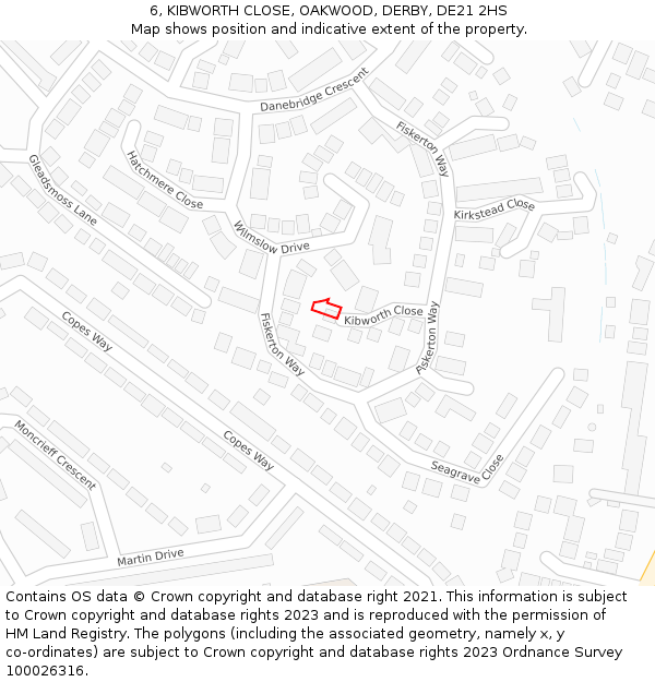 6, KIBWORTH CLOSE, OAKWOOD, DERBY, DE21 2HS: Location map and indicative extent of plot