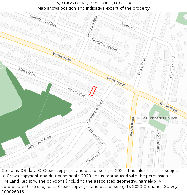 6, KINGS DRIVE, BRADFORD, BD2 1PX: Location map and indicative extent of plot