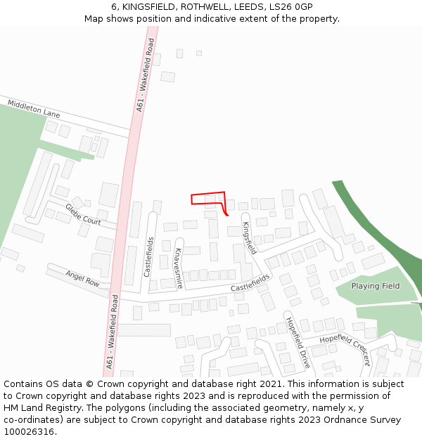 6, KINGSFIELD, ROTHWELL, LEEDS, LS26 0GP: Location map and indicative extent of plot