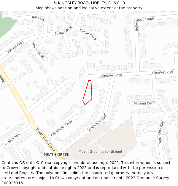 6, KINGSLEY ROAD, HORLEY, RH6 8HR: Location map and indicative extent of plot