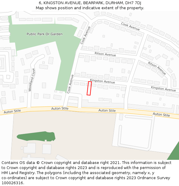 6, KINGSTON AVENUE, BEARPARK, DURHAM, DH7 7DJ: Location map and indicative extent of plot