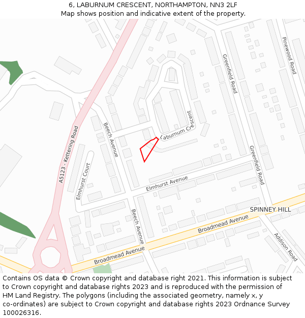 6, LABURNUM CRESCENT, NORTHAMPTON, NN3 2LF: Location map and indicative extent of plot