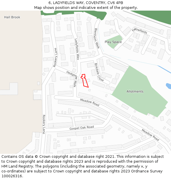 6, LADYFIELDS WAY, COVENTRY, CV6 4PB: Location map and indicative extent of plot