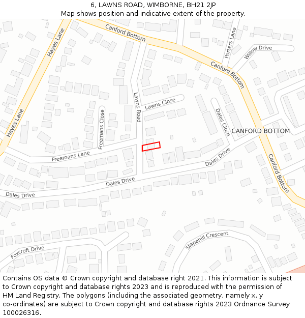 6, LAWNS ROAD, WIMBORNE, BH21 2JP: Location map and indicative extent of plot