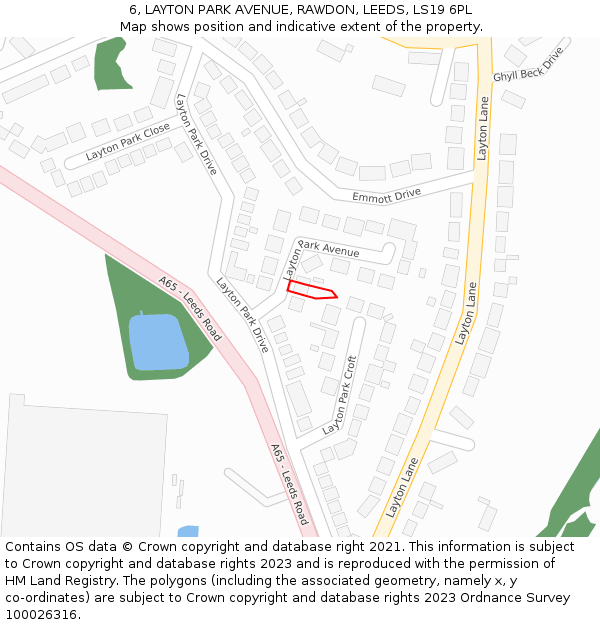 6, LAYTON PARK AVENUE, RAWDON, LEEDS, LS19 6PL: Location map and indicative extent of plot