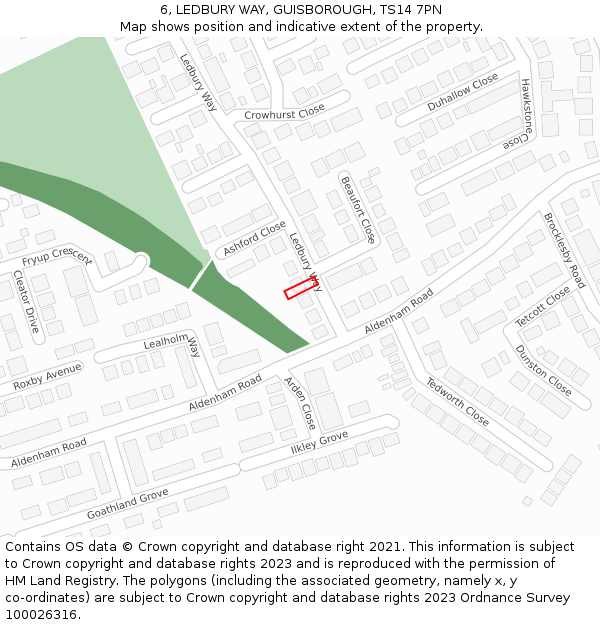 6, LEDBURY WAY, GUISBOROUGH, TS14 7PN: Location map and indicative extent of plot