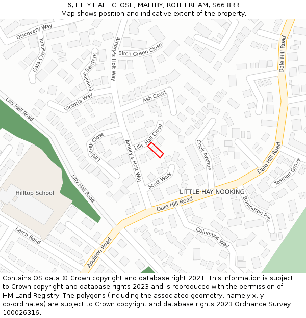 6, LILLY HALL CLOSE, MALTBY, ROTHERHAM, S66 8RR: Location map and indicative extent of plot