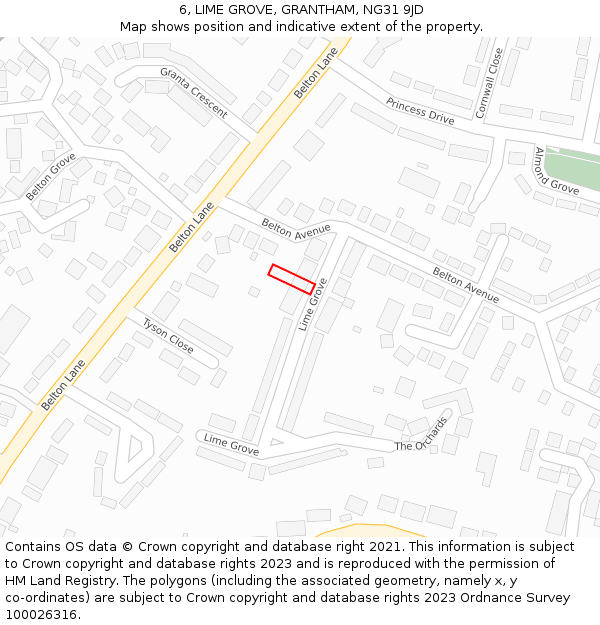 6, LIME GROVE, GRANTHAM, NG31 9JD: Location map and indicative extent of plot