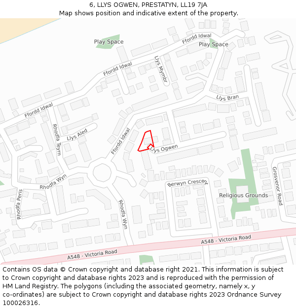 6, LLYS OGWEN, PRESTATYN, LL19 7JA: Location map and indicative extent of plot