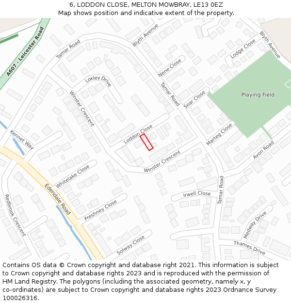 6, LODDON CLOSE, MELTON MOWBRAY, LE13 0EZ: Location map and indicative extent of plot