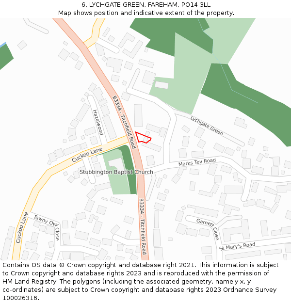 6, LYCHGATE GREEN, FAREHAM, PO14 3LL: Location map and indicative extent of plot