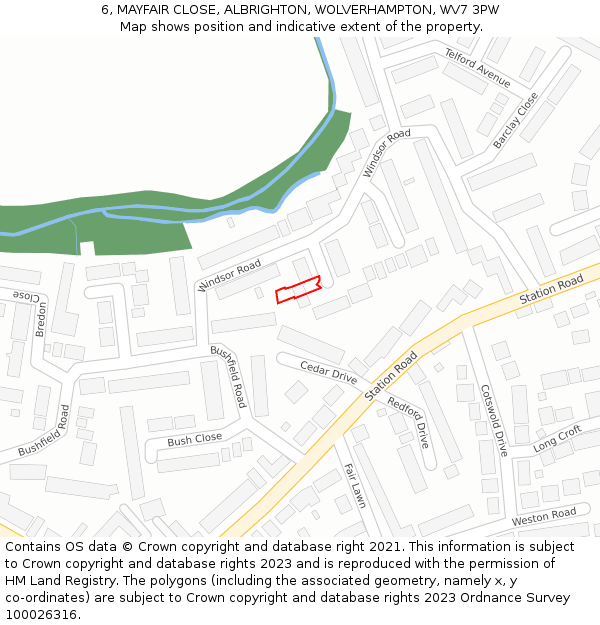 6, MAYFAIR CLOSE, ALBRIGHTON, WOLVERHAMPTON, WV7 3PW: Location map and indicative extent of plot