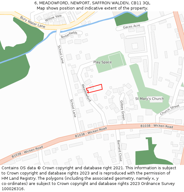 6, MEADOWFORD, NEWPORT, SAFFRON WALDEN, CB11 3QL: Location map and indicative extent of plot