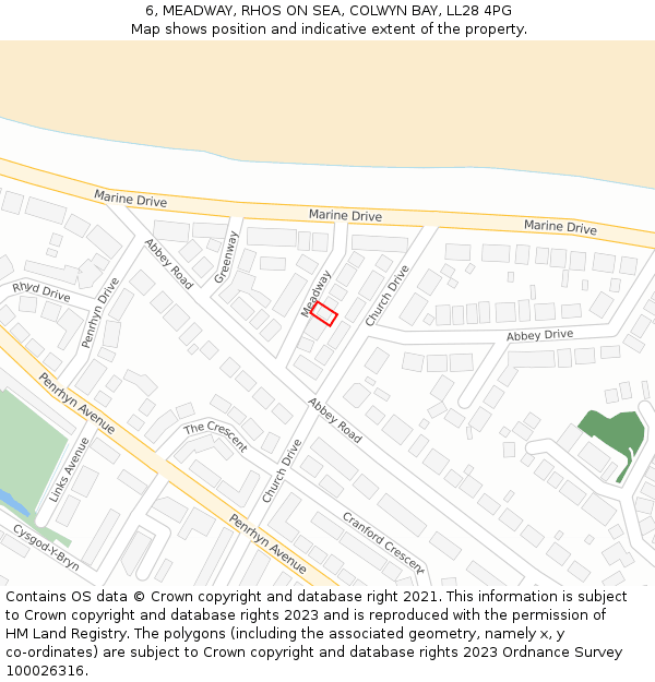 6, MEADWAY, RHOS ON SEA, COLWYN BAY, LL28 4PG: Location map and indicative extent of plot