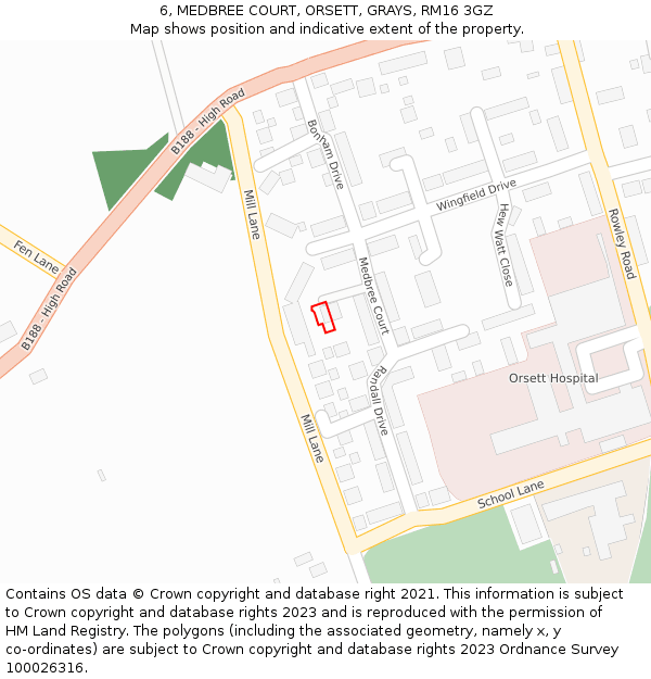 6, MEDBREE COURT, ORSETT, GRAYS, RM16 3GZ: Location map and indicative extent of plot