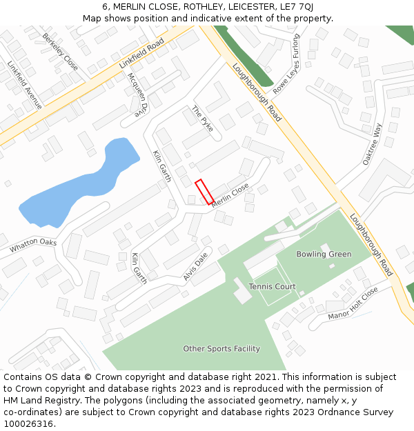 6, MERLIN CLOSE, ROTHLEY, LEICESTER, LE7 7QJ: Location map and indicative extent of plot