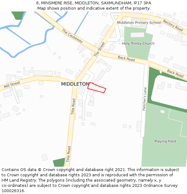 6, MINSMERE RISE, MIDDLETON, SAXMUNDHAM, IP17 3PA: Location map and indicative extent of plot