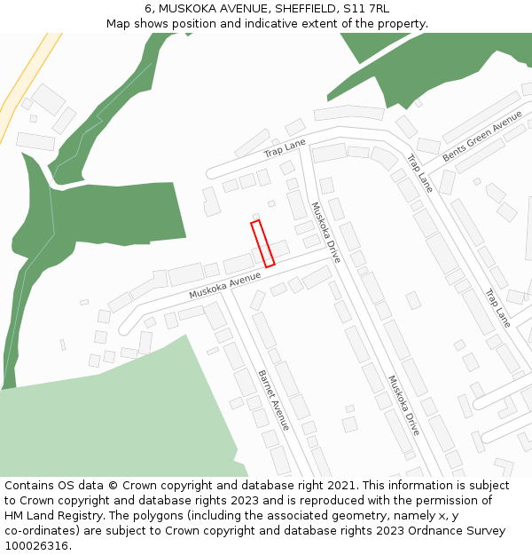 6, MUSKOKA AVENUE, SHEFFIELD, S11 7RL: Location map and indicative extent of plot