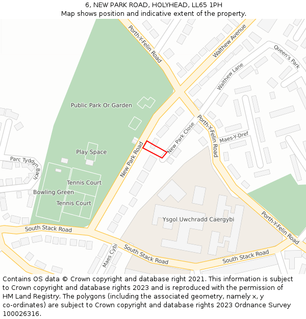 6, NEW PARK ROAD, HOLYHEAD, LL65 1PH: Location map and indicative extent of plot