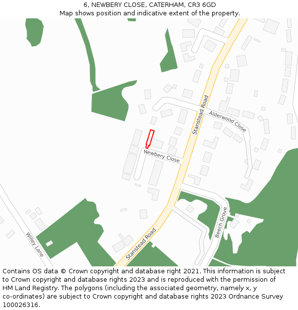 6, NEWBERY CLOSE, CATERHAM, CR3 6GD: Location map and indicative extent of plot