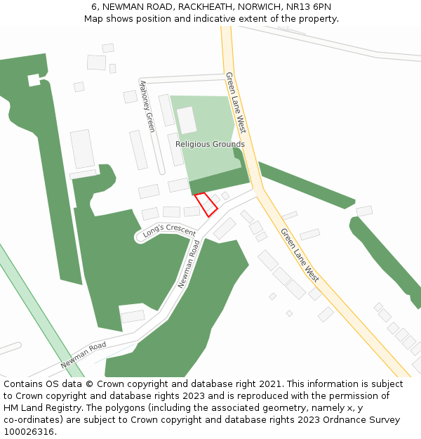 6, NEWMAN ROAD, RACKHEATH, NORWICH, NR13 6PN: Location map and indicative extent of plot