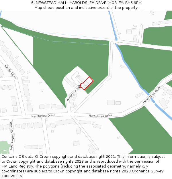 6, NEWSTEAD HALL, HAROLDSLEA DRIVE, HORLEY, RH6 9PH: Location map and indicative extent of plot