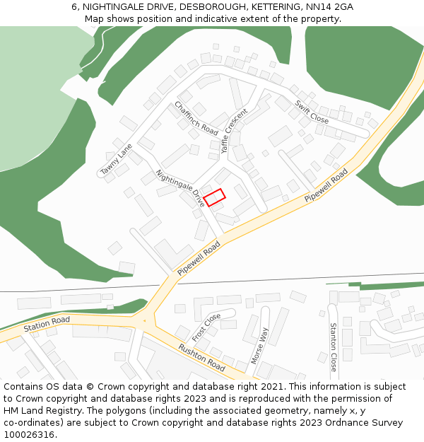 6, NIGHTINGALE DRIVE, DESBOROUGH, KETTERING, NN14 2GA: Location map and indicative extent of plot