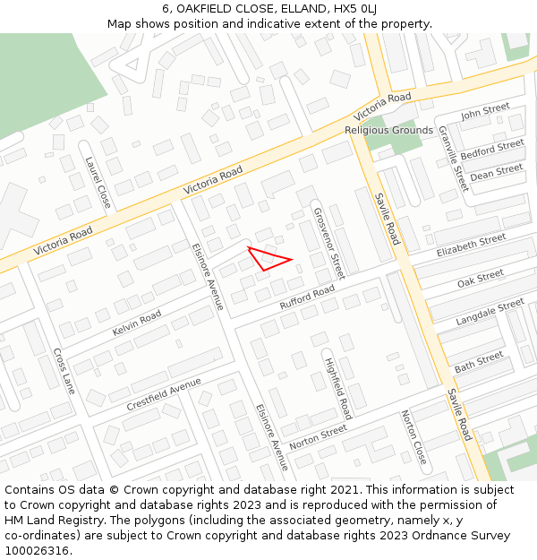 6, OAKFIELD CLOSE, ELLAND, HX5 0LJ: Location map and indicative extent of plot