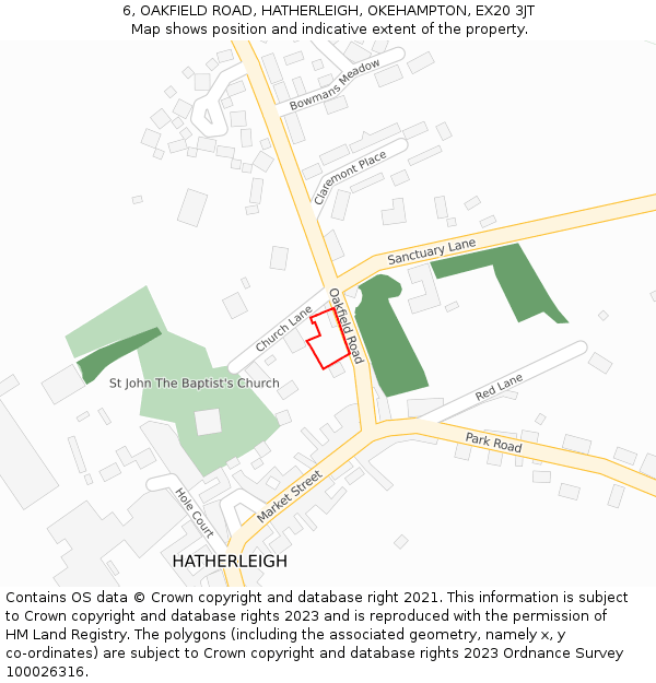 6, OAKFIELD ROAD, HATHERLEIGH, OKEHAMPTON, EX20 3JT: Location map and indicative extent of plot