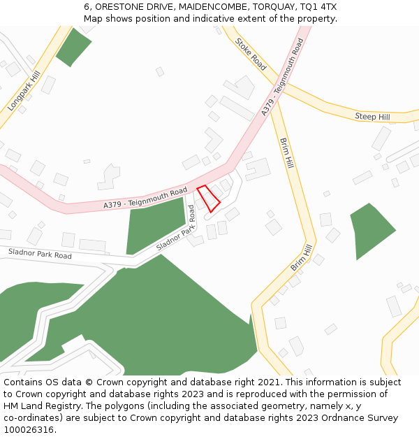 6, ORESTONE DRIVE, MAIDENCOMBE, TORQUAY, TQ1 4TX: Location map and indicative extent of plot